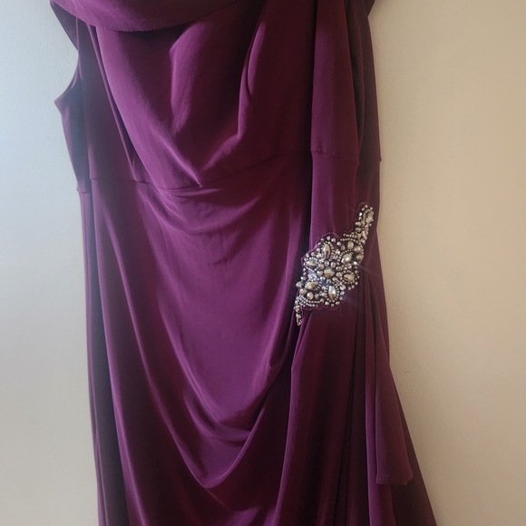Alex Evenings Plum Draped Maxi Dress with Beaded Side Accent - Picture 2 of 3
